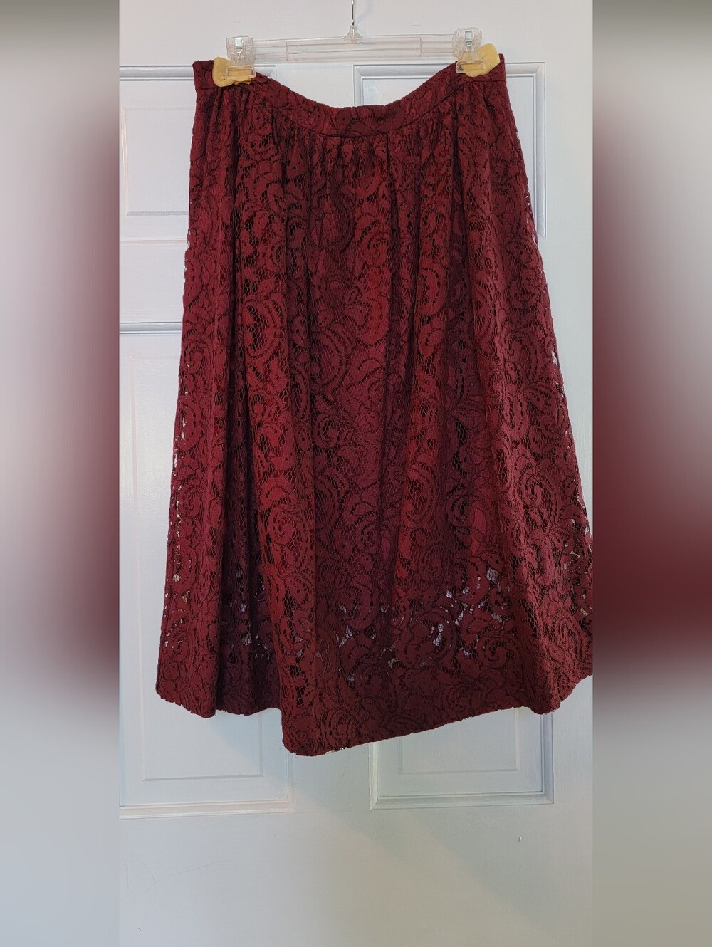 NWT J Crew Burgundy Wine Midi Lace Skirt